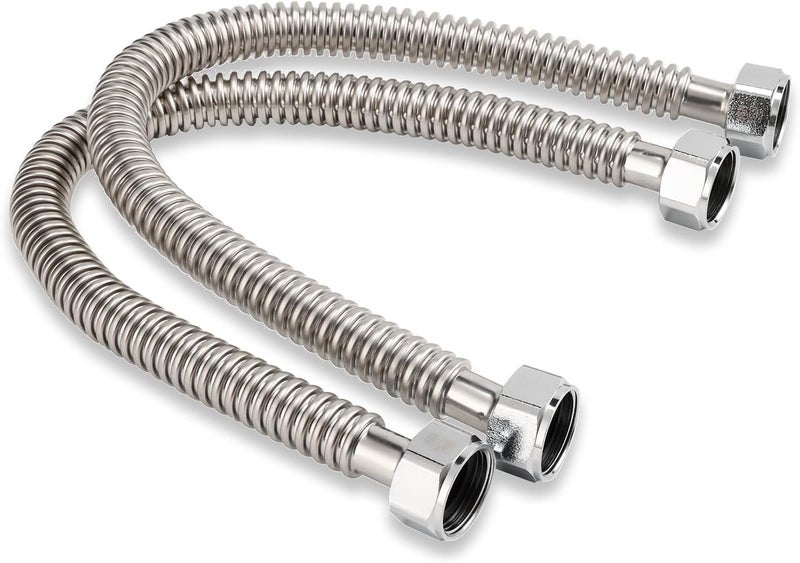 PLUMBINGMASTER Stainless Steel Corrugated Water Heater Connector, 24-Inch,1/4 OD 1” FIP* 1” FIP hot and Cold Corrugated Water Flexible Hose, Leak-Proof, 10-Year Warranty, 2-Pack - Image 1